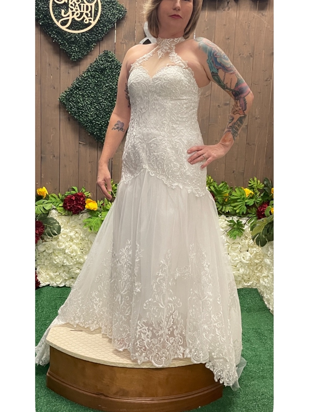 Lace Halter Bridal Gown in White